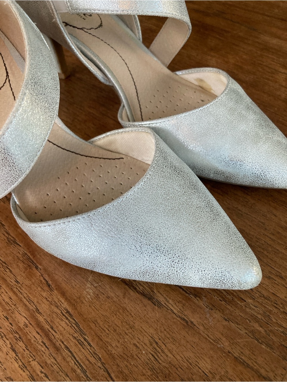 Silver Pointed-Toe Women's Heel - Elegant Metallic Dress Shoe